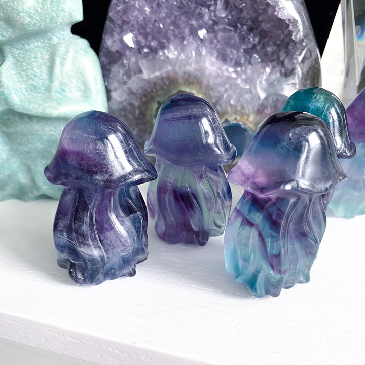 Rainbow Fluorite Jellyfish Carving - Imperfect