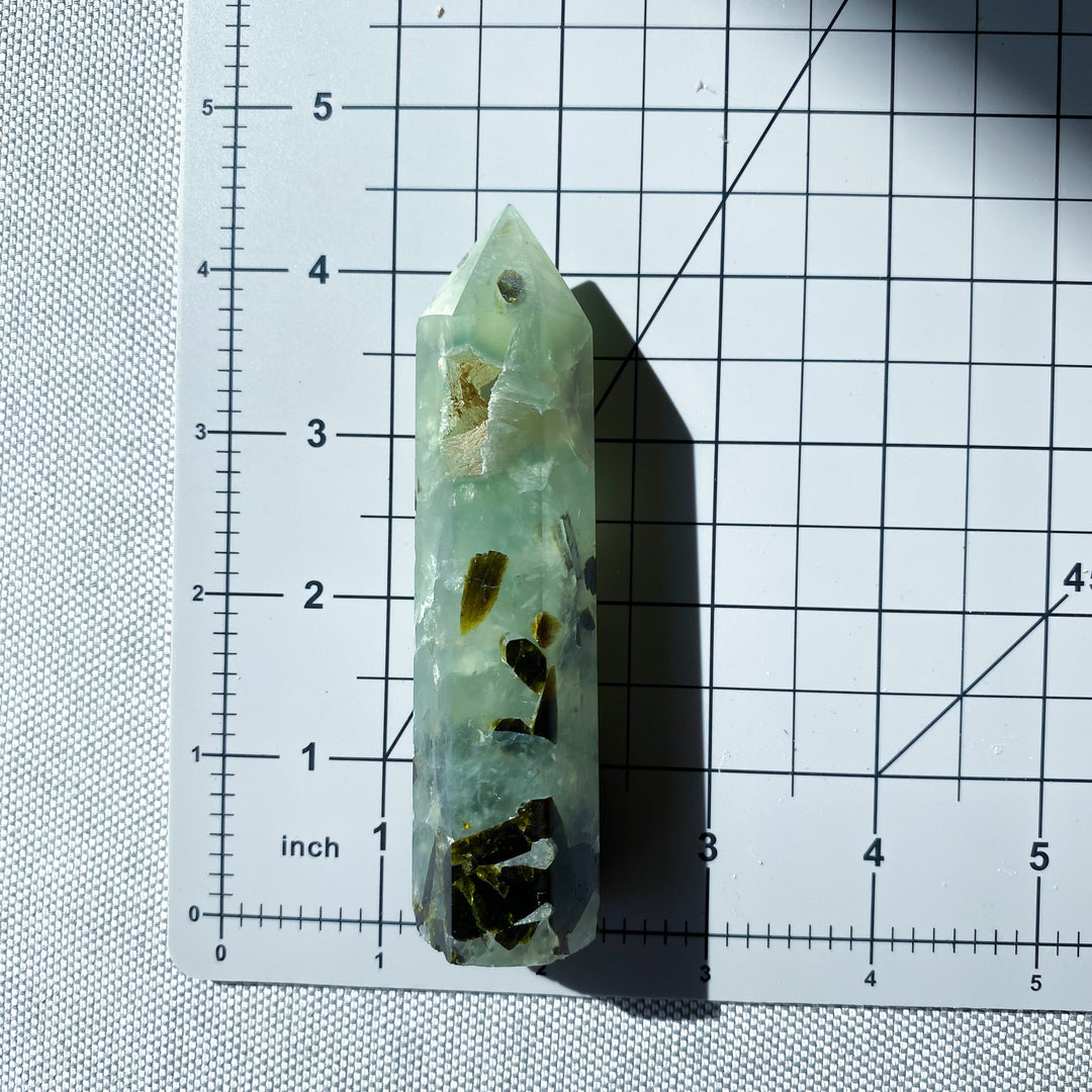 Prehnite with Epidote Portal Tower with Rainbows 
