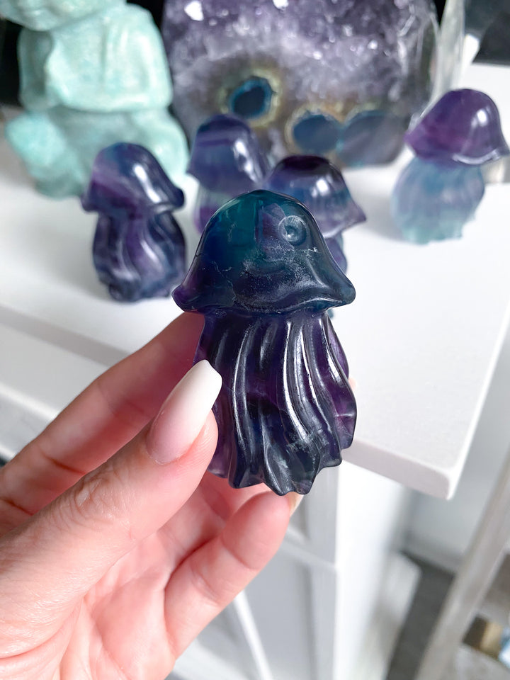 Rainbow Fluorite Jellyfish Carving - Imperfect
