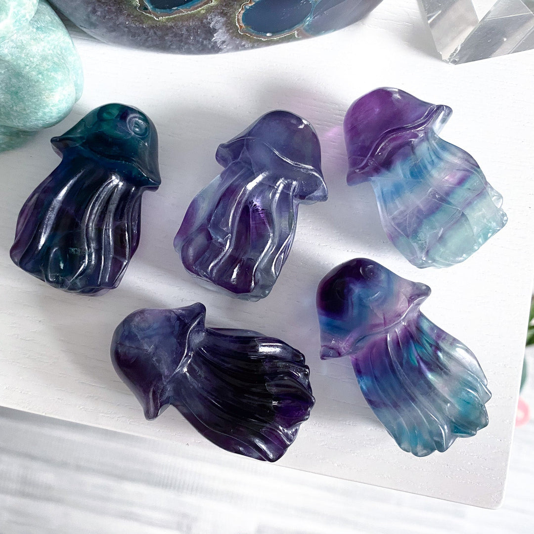 Rainbow Fluorite Jellyfish Carving - Imperfect