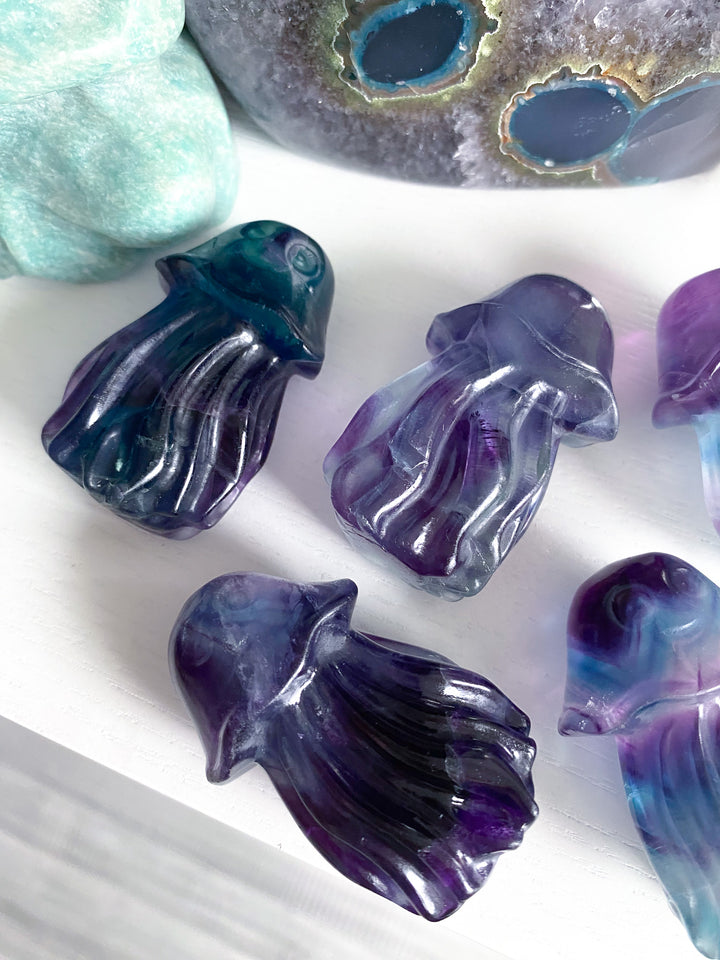 Rainbow Fluorite Jellyfish Carving - Imperfect