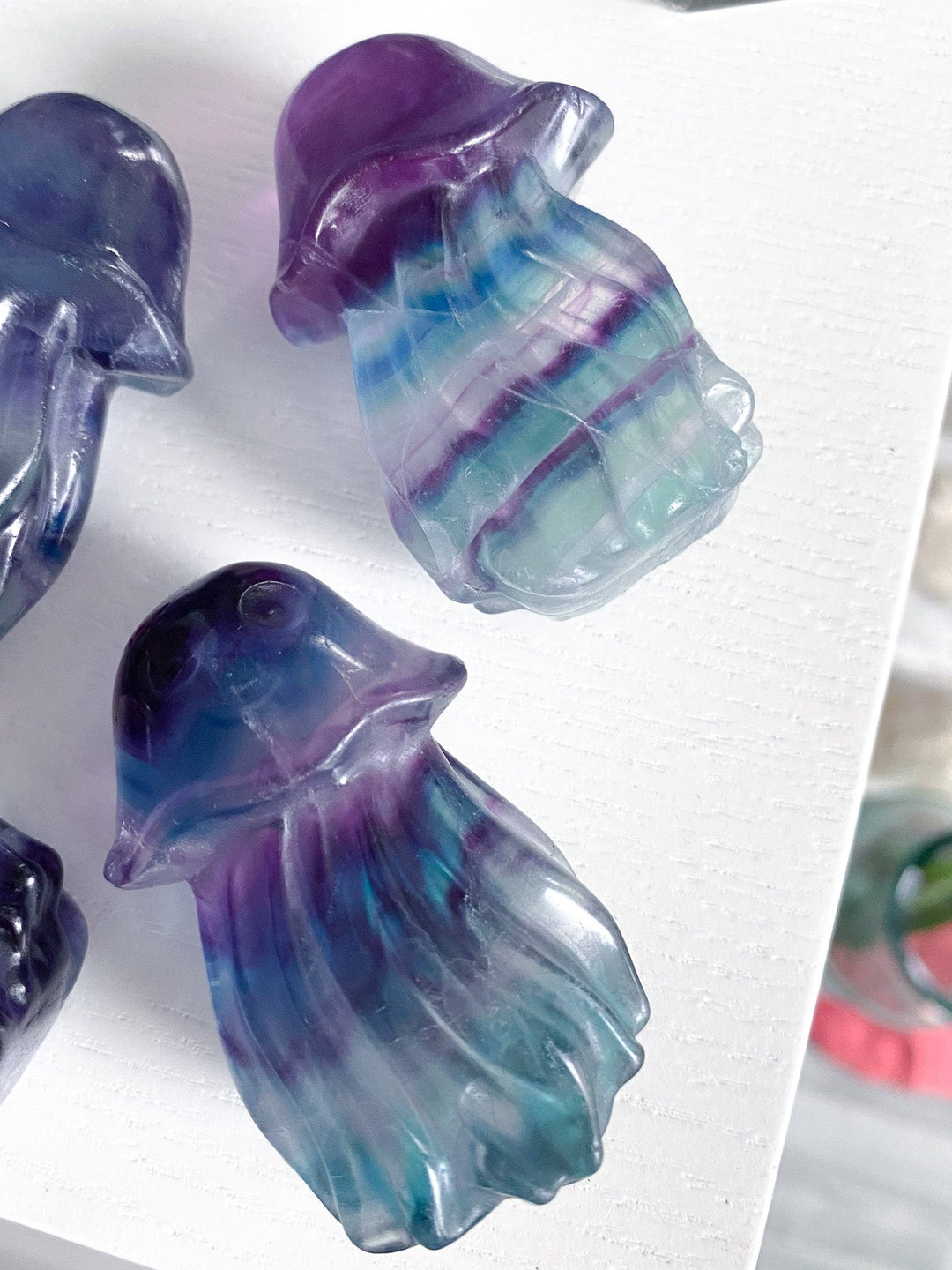 Rainbow Fluorite Jellyfish Carving - Imperfect