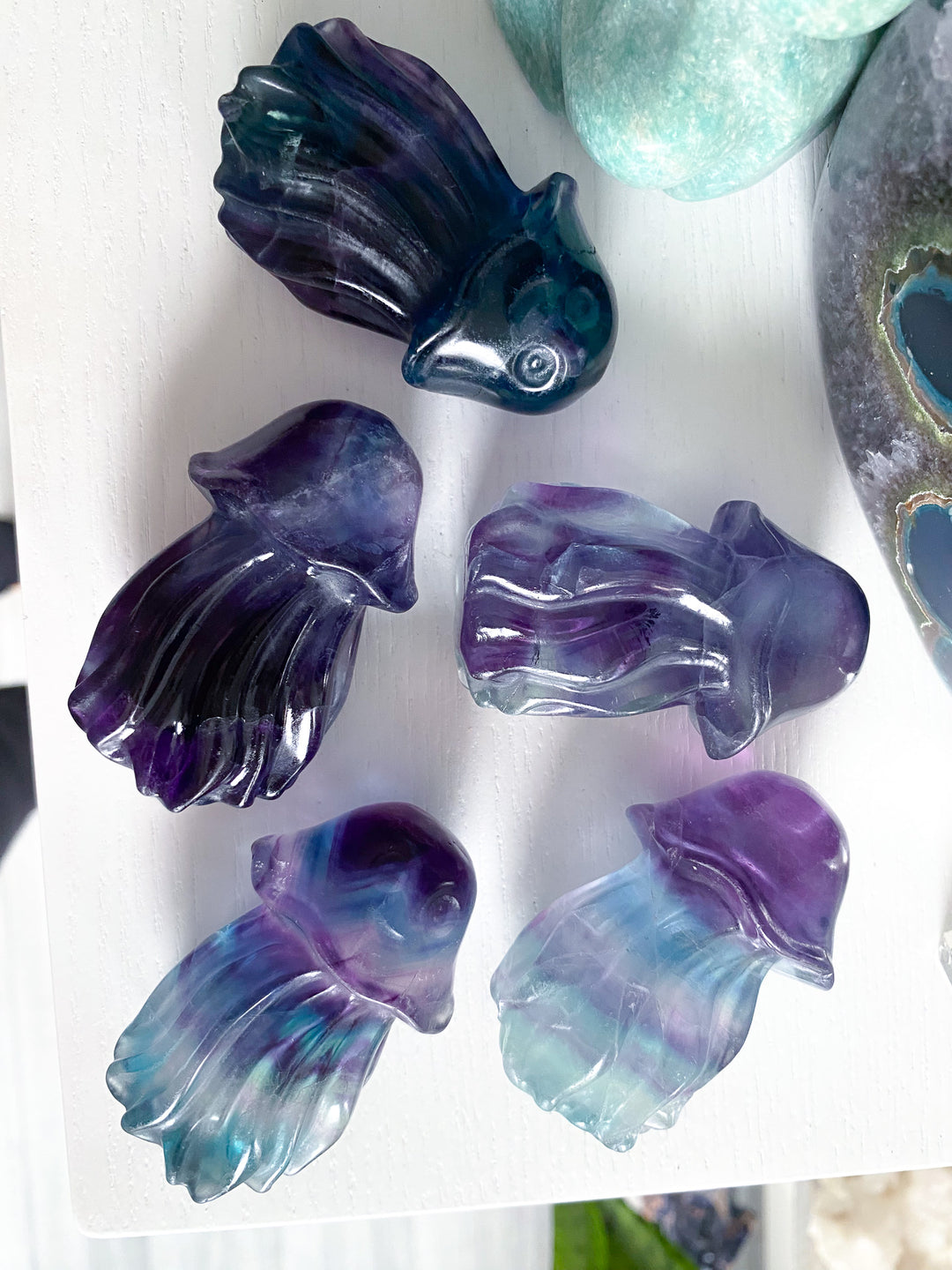 Rainbow Fluorite Jellyfish Carving - Imperfect