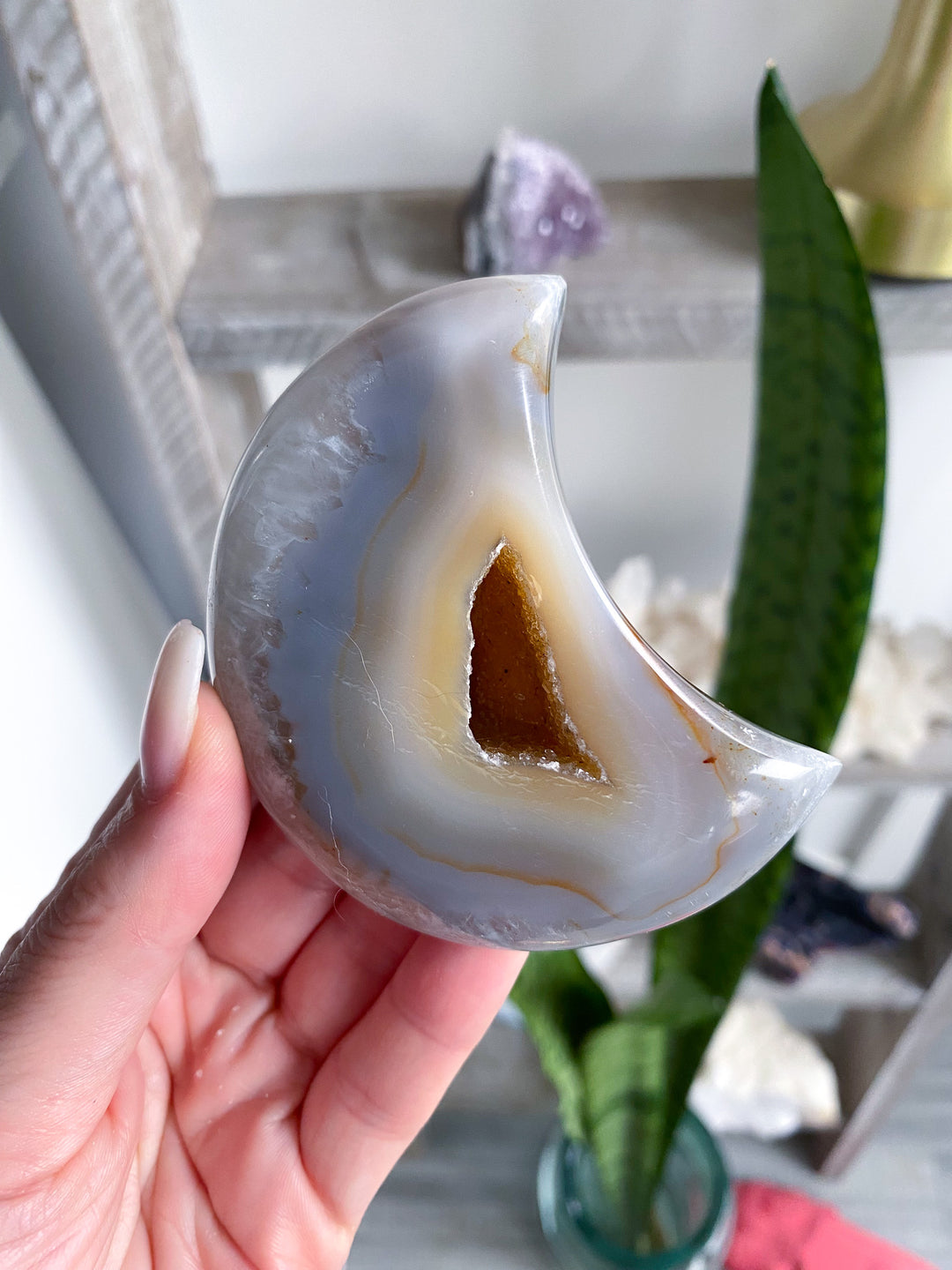 Druzy Grey and Peach Agate Moon - Get Exact Item