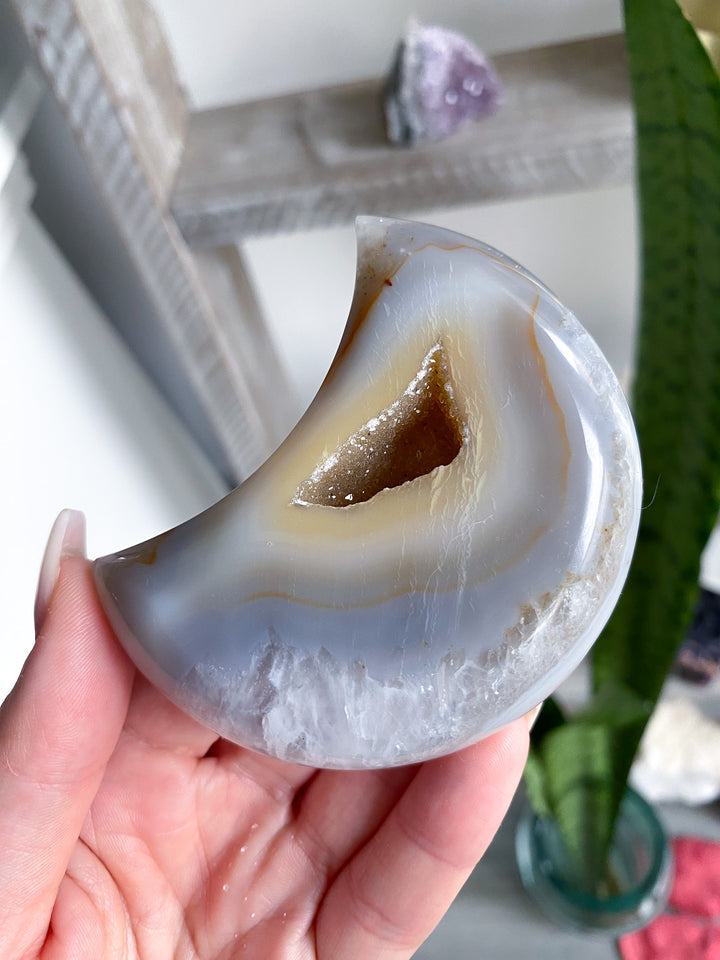 Druzy Grey and Peach Agate Moon - Get Exact Item