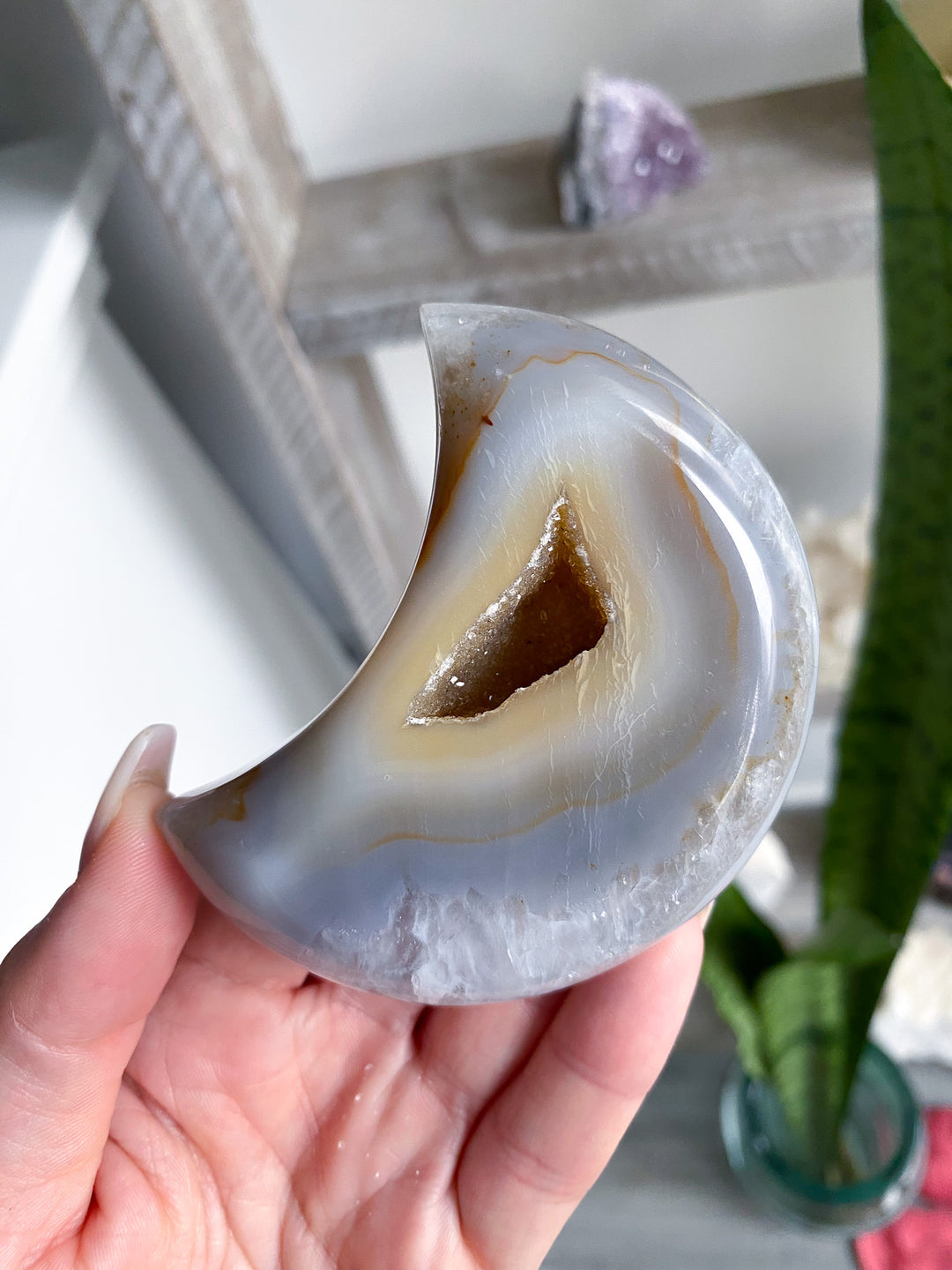 Druzy Grey and Peach Agate Moon - Get Exact Item