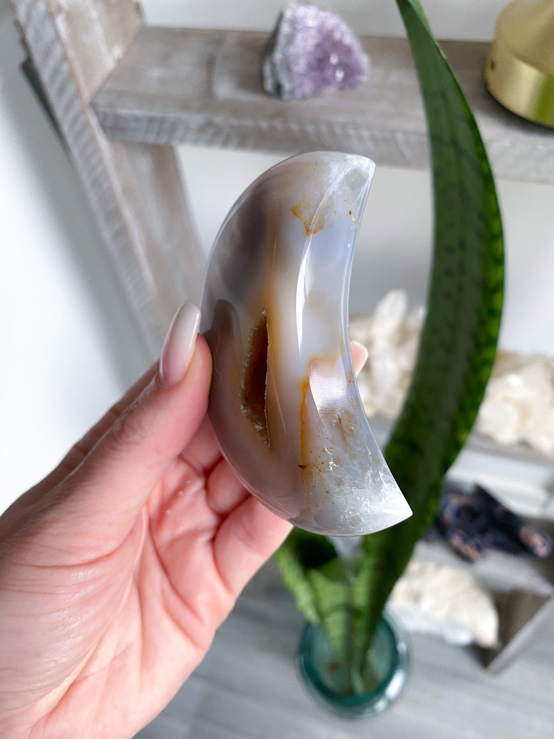 Druzy Grey and Peach Agate Moon - Get Exact Item