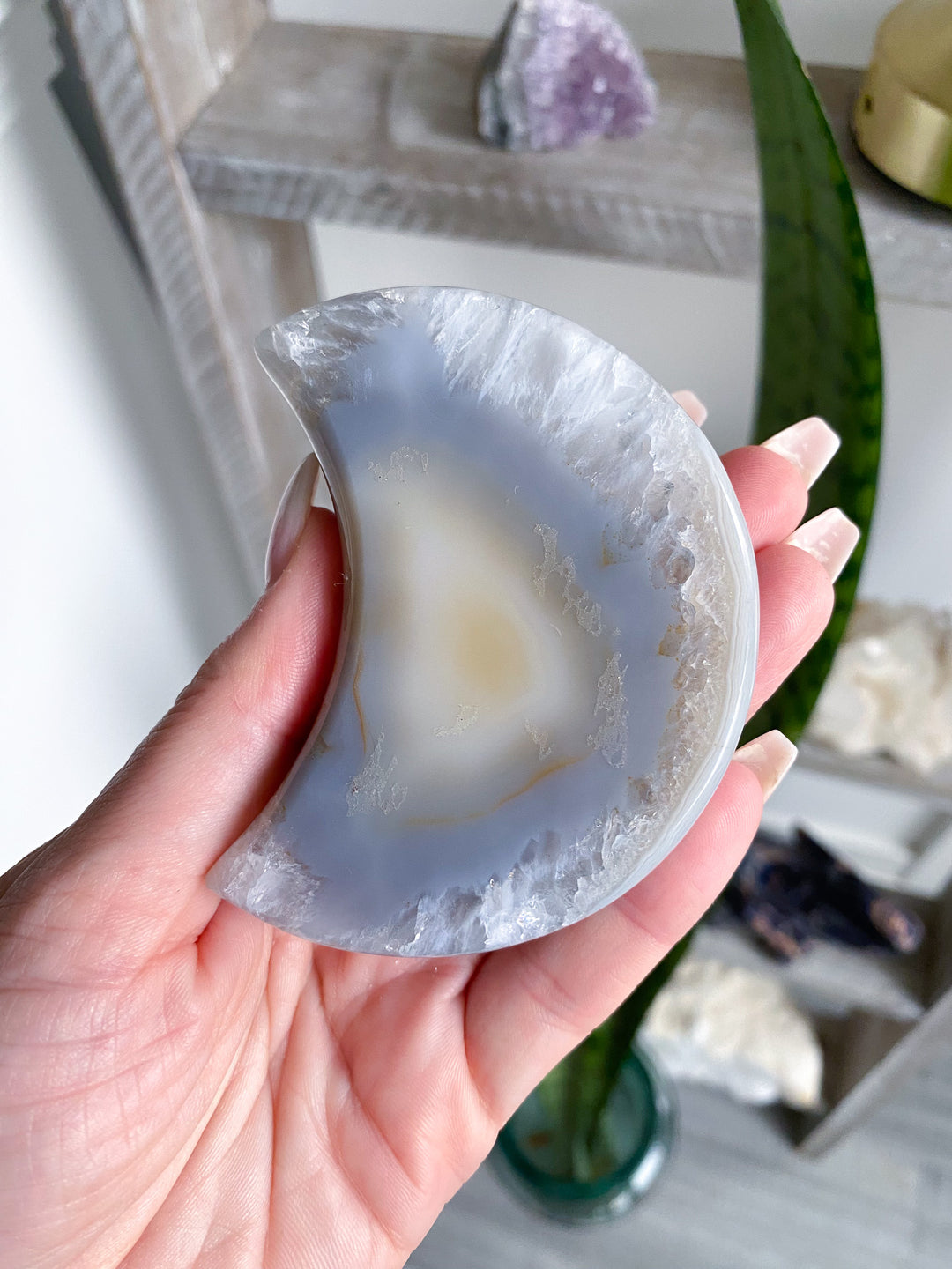 Druzy Grey and Peach Agate Moon - Get Exact Item