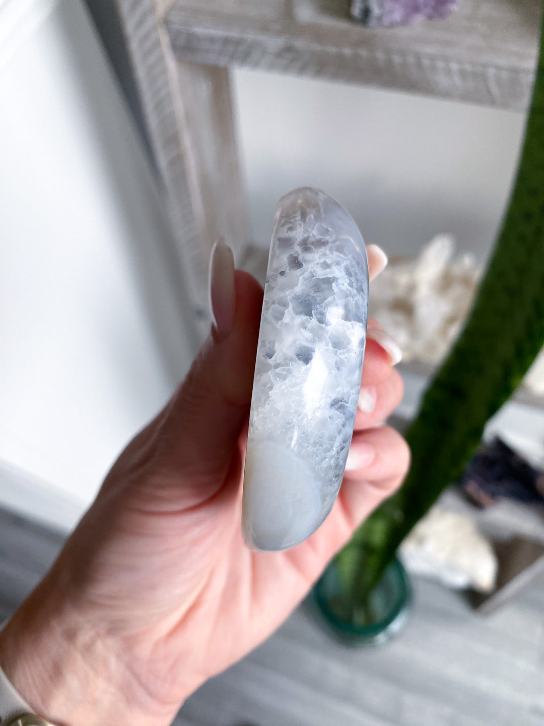 Druzy Grey and Peach Agate Moon - Get Exact Item