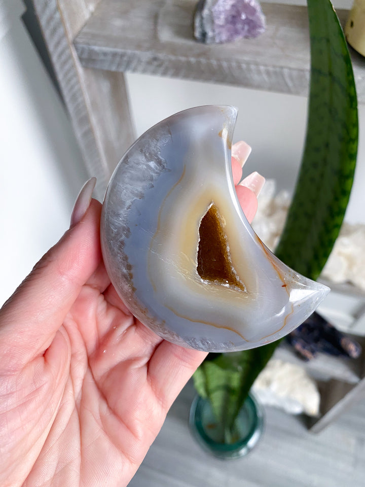 Druzy Grey and Peach Agate Moon - Get Exact Item