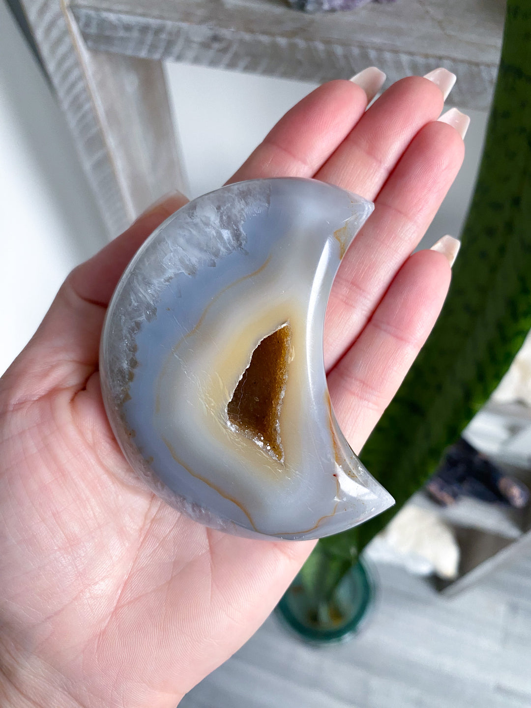 Druzy Grey and Peach Agate Moon - Get Exact Item