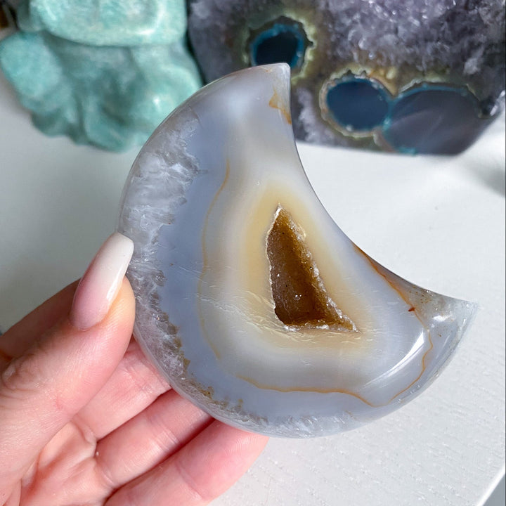 Druzy Grey and Peach Agate Moon - Get Exact Item
