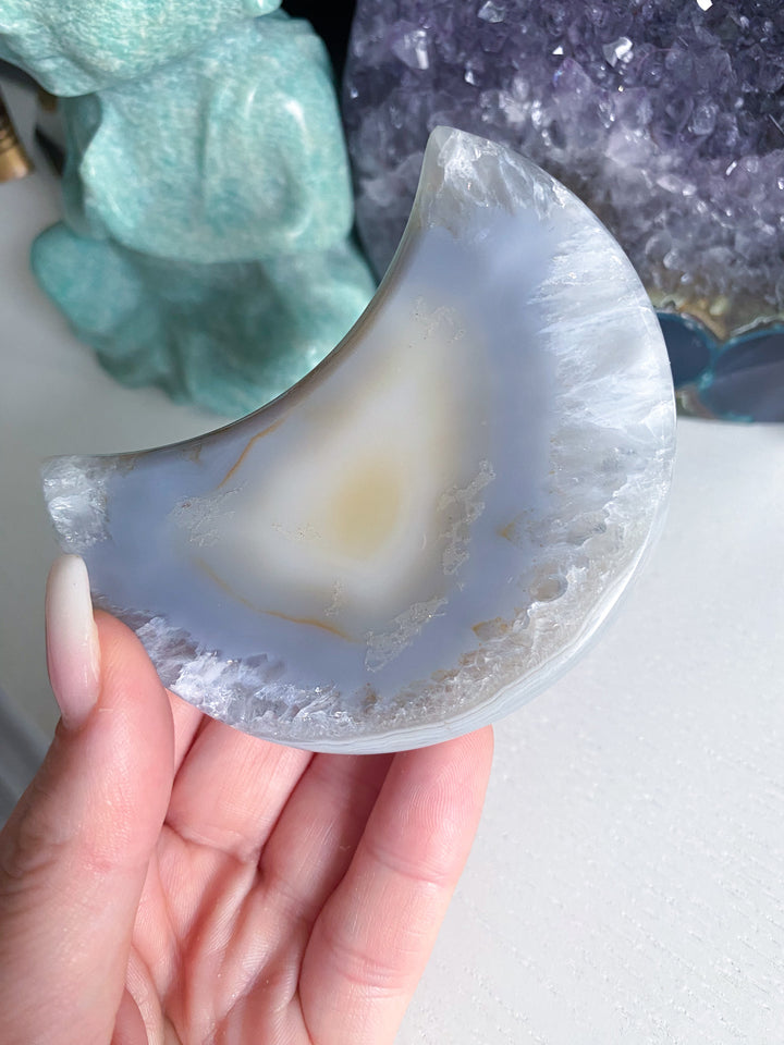 Druzy Grey and Peach Agate Moon - Get Exact Item