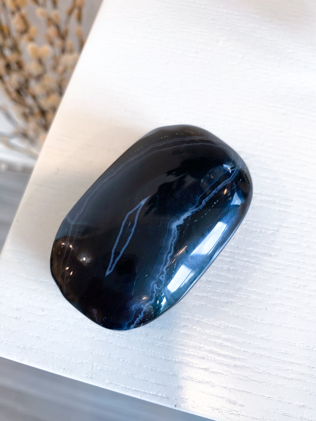 Black Agate Palm Stone #7 - Protection