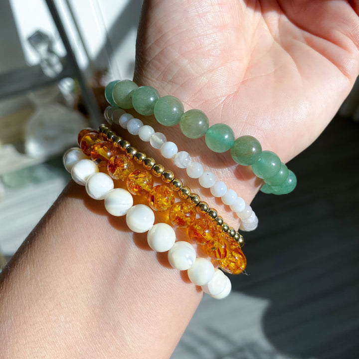 Green Aventurine Bracelet with Pink Opal Flowers