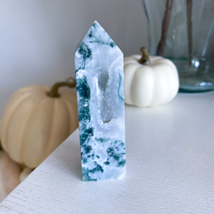 Druzy Moss Agate Tower 
