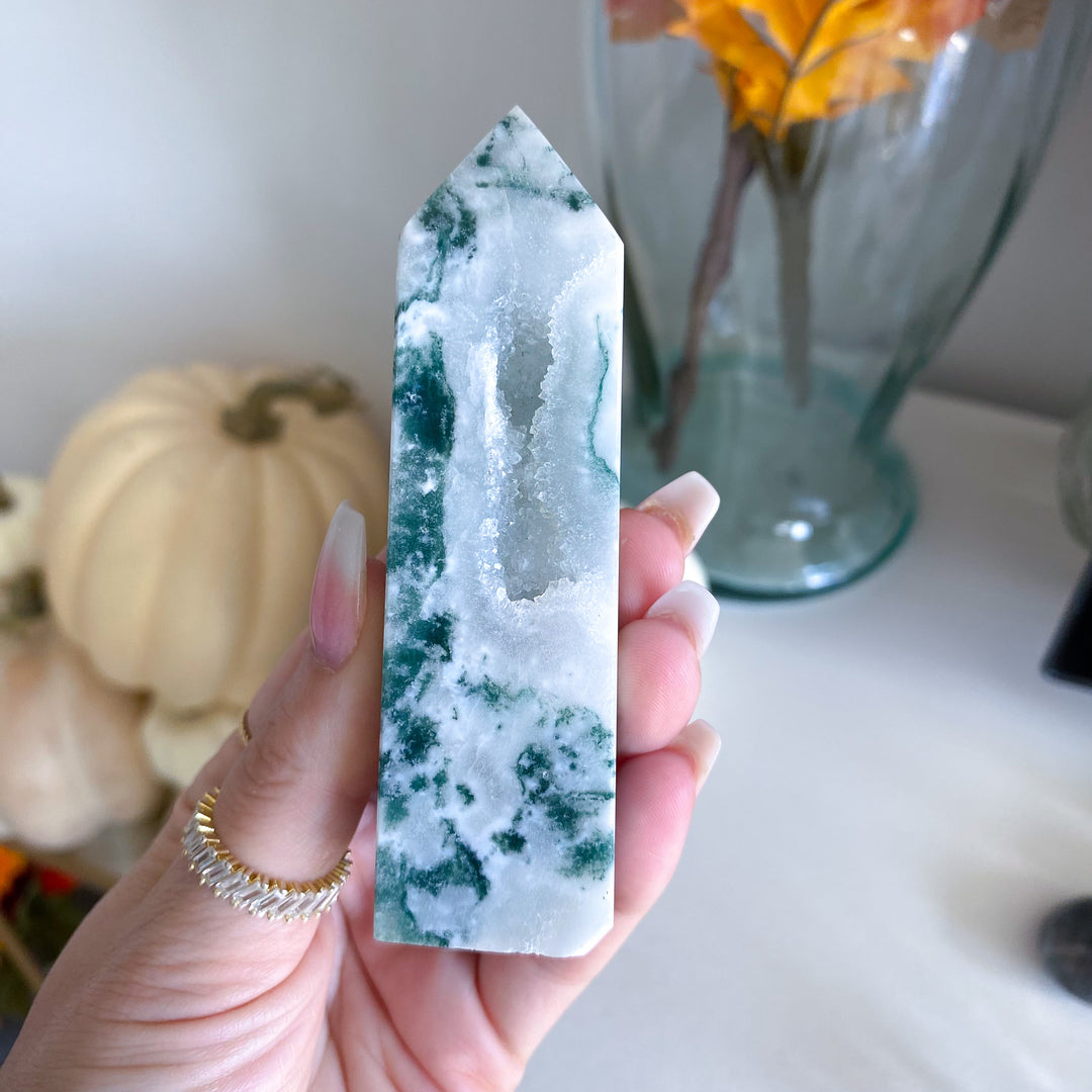 Druzy Moss Agate Tower 