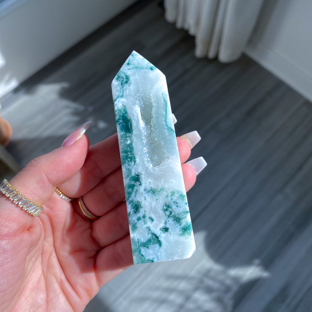 Druzy Moss Agate Tower 