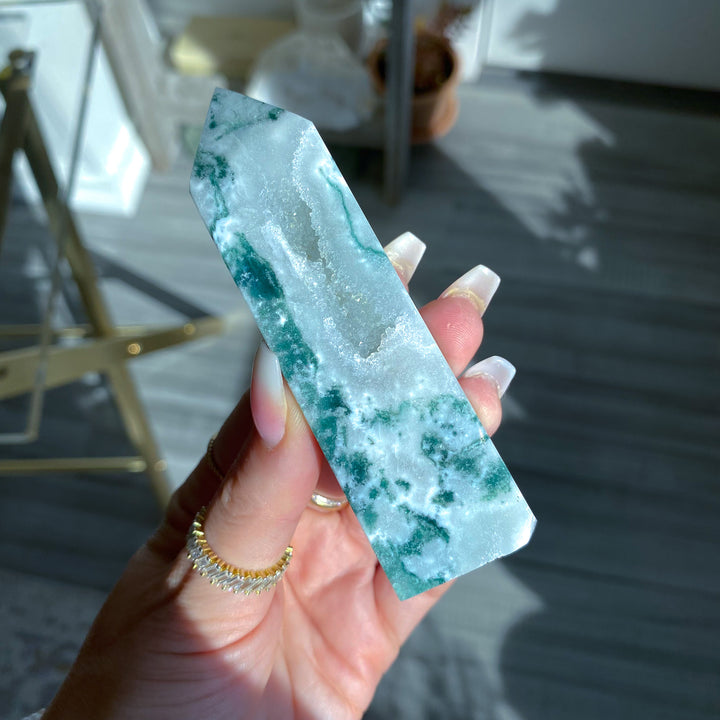 Druzy Moss Agate Tower 
