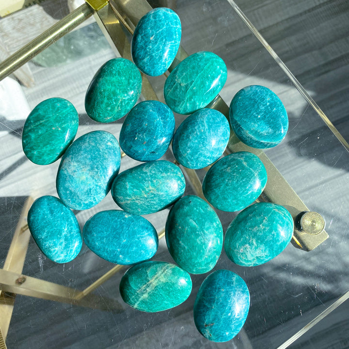 Deep Teal &amp; Green Amazonite Palm Stone