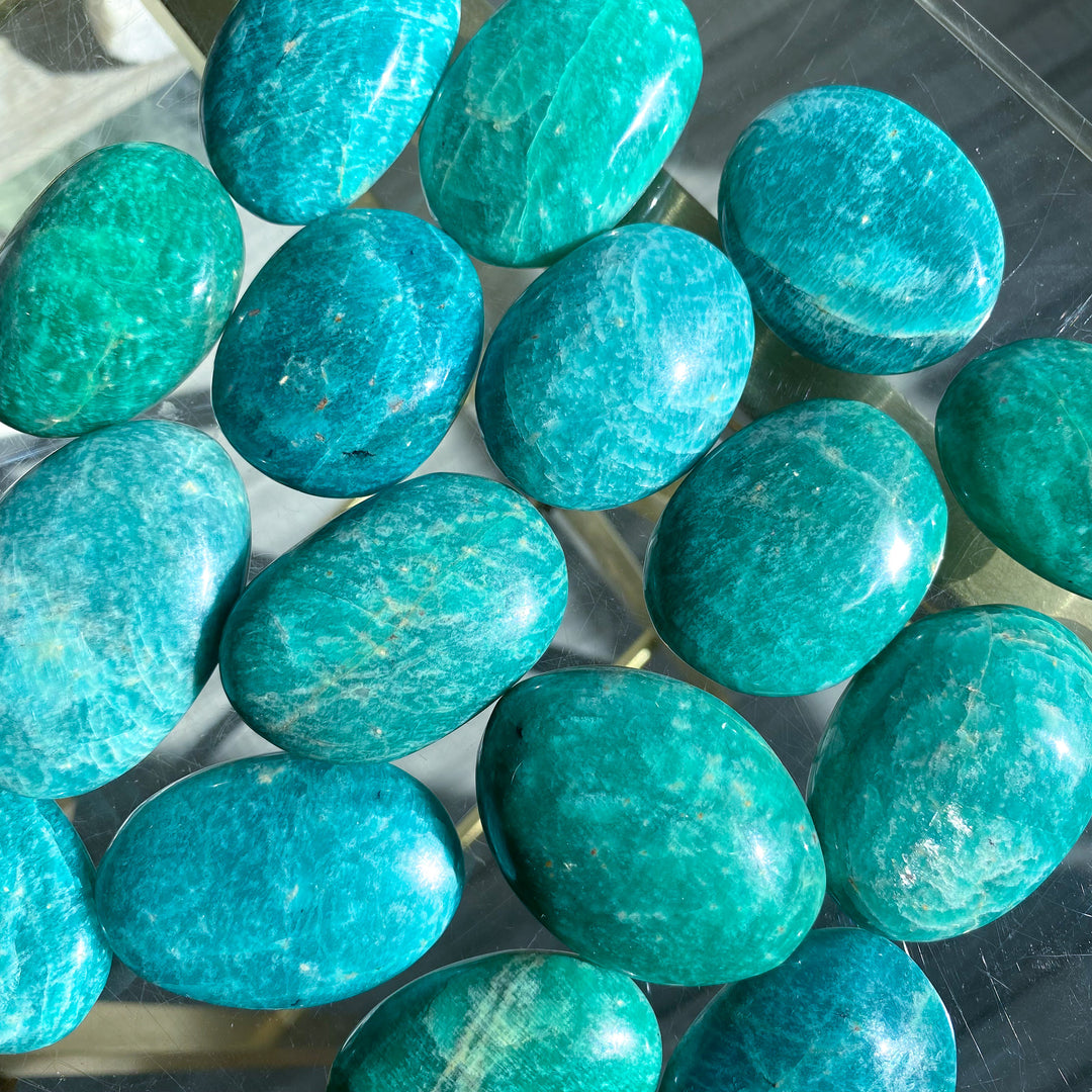 Deep Teal &amp; Green Amazonite Palm Stone