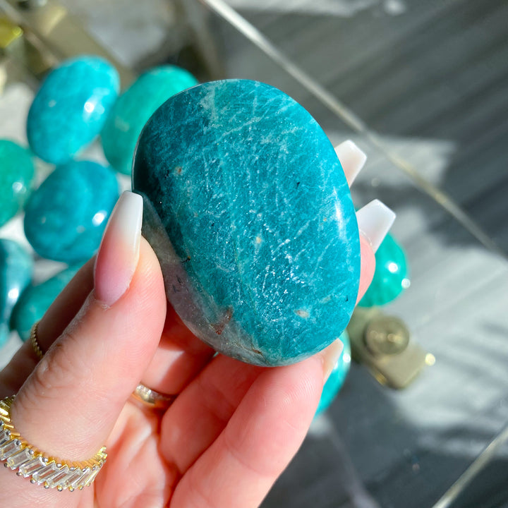 Deep Teal &amp; Green Amazonite Palm Stone
