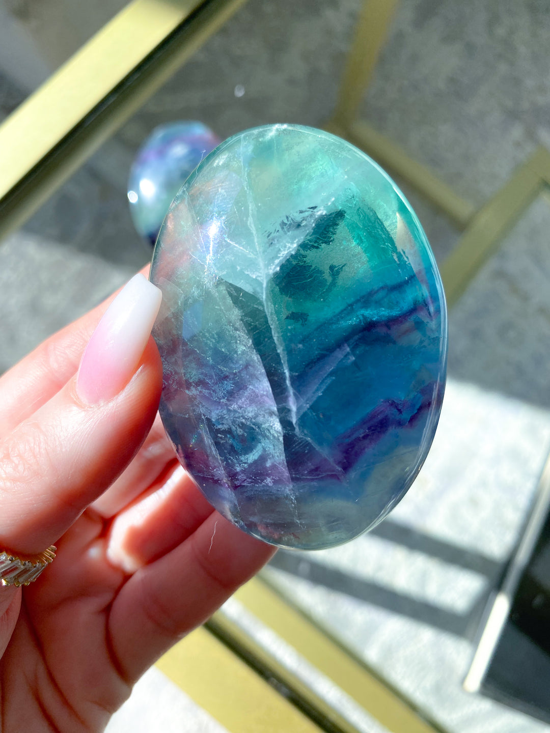Chevron Rainbow Fluorite Palm