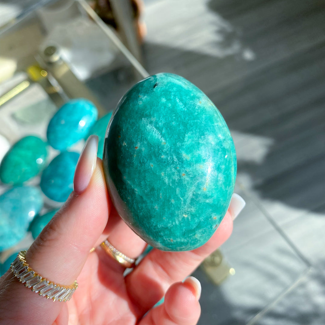 Deep Teal &amp; Green Amazonite Palm Stone