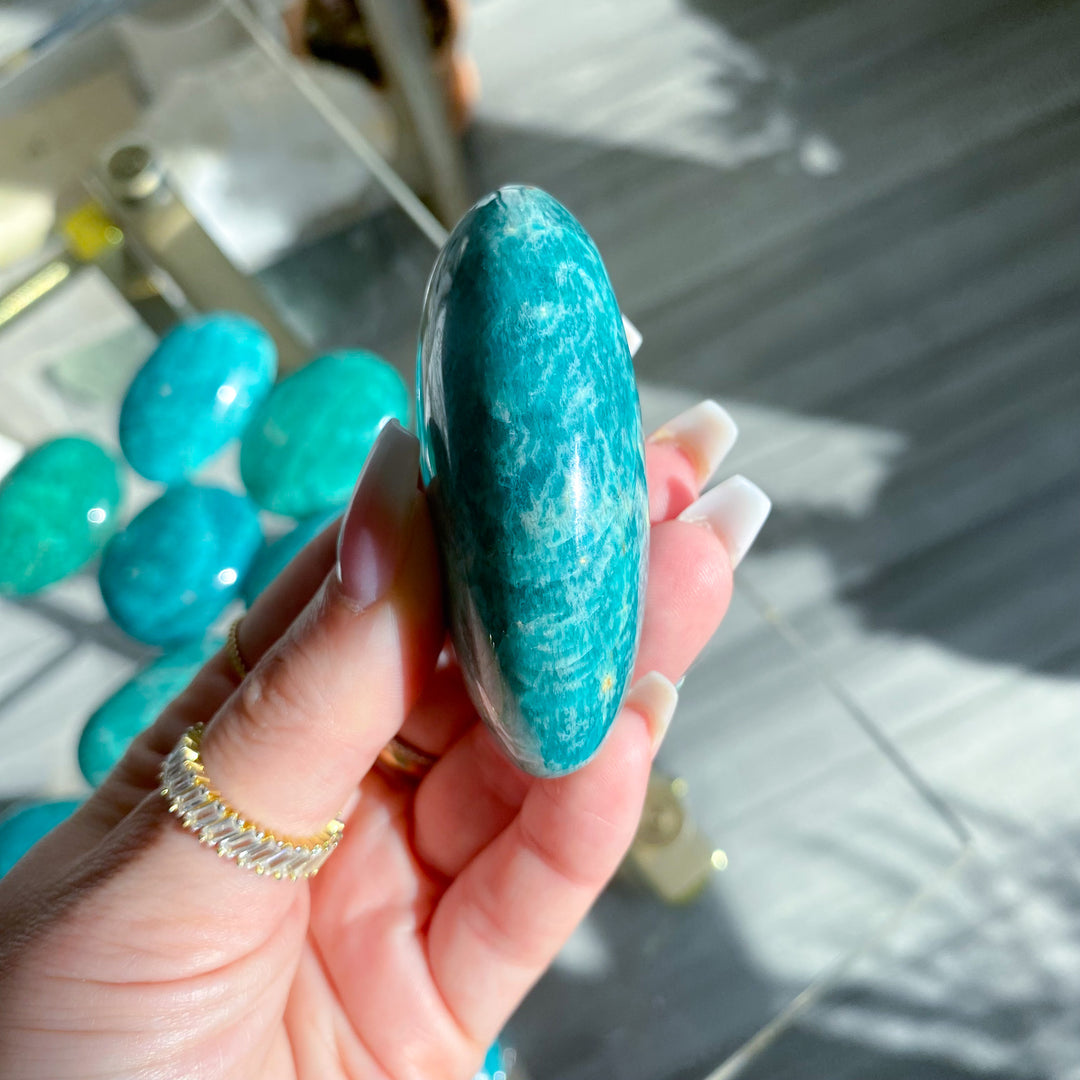 Deep Teal &amp; Green Amazonite Palm Stone