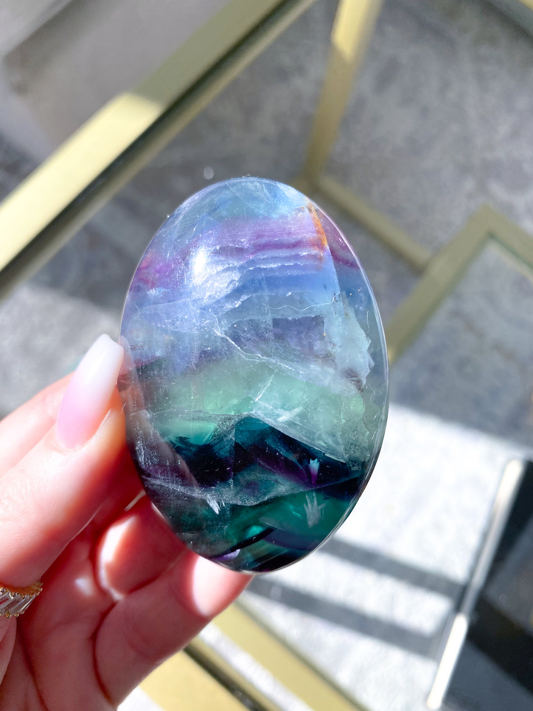 Chevron Rainbow Fluorite Palm