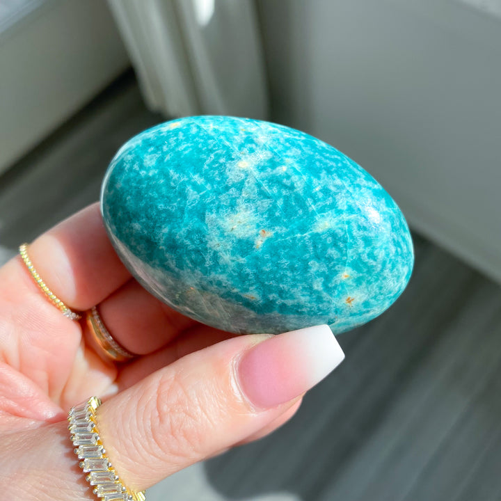 Deep Teal &amp; Green Amazonite Palm Stone