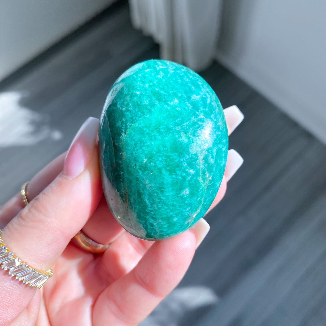 Deep Teal &amp; Green Amazonite Palm Stone
