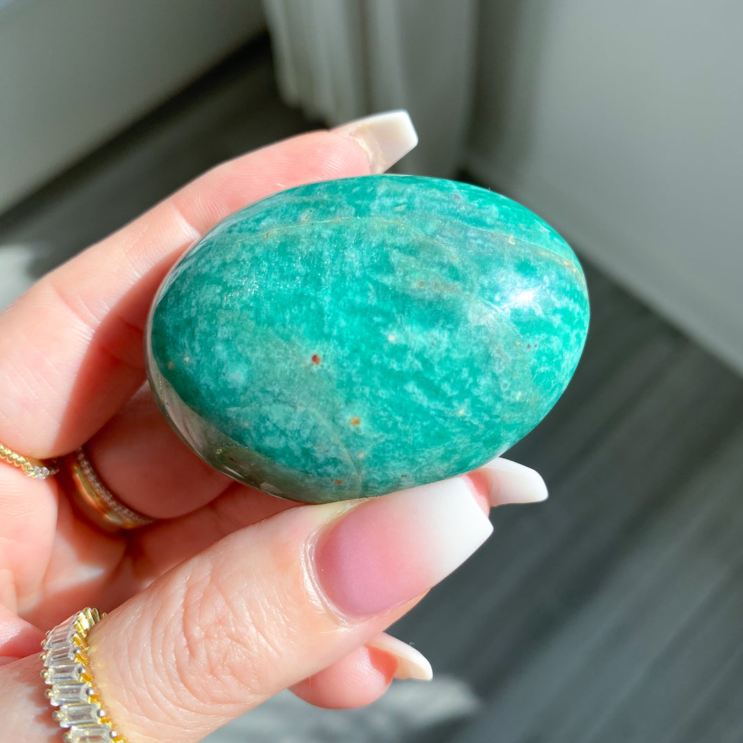 Deep Teal &amp; Green Amazonite Palm Stone