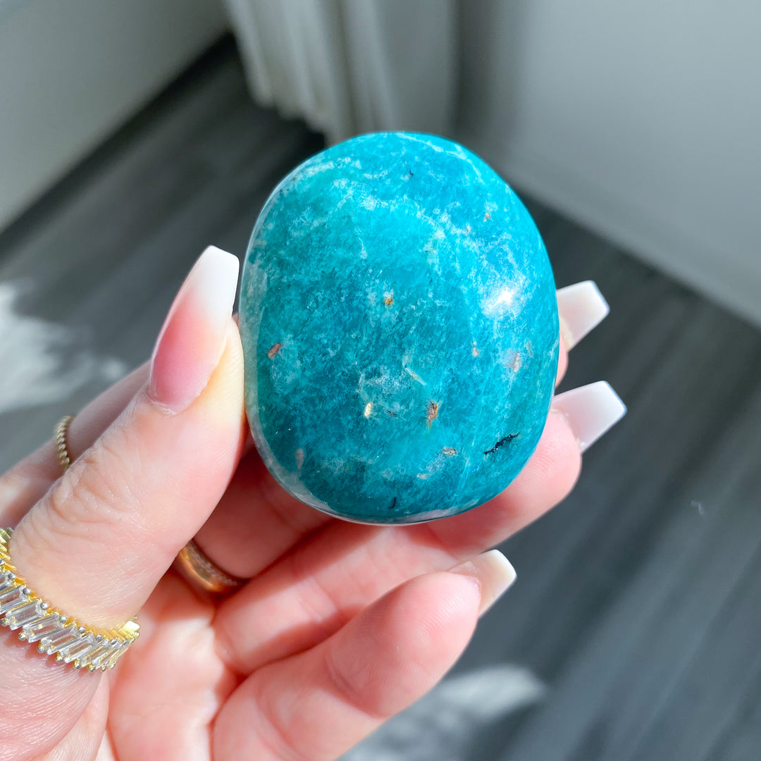 Deep Teal &amp; Green Amazonite Palm Stone