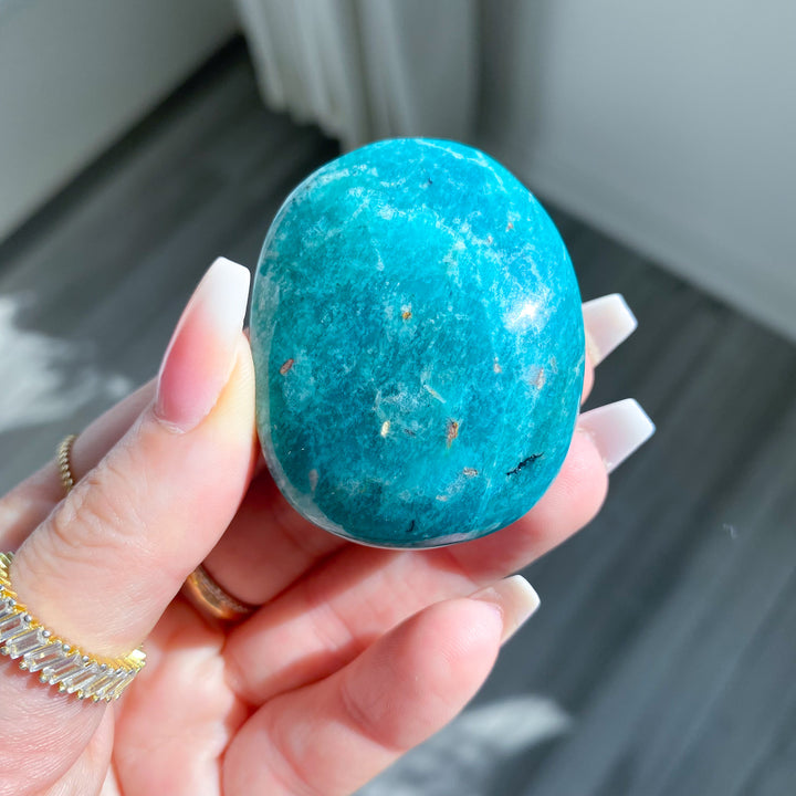 Deep Teal &amp; Green Amazonite Palm Stone