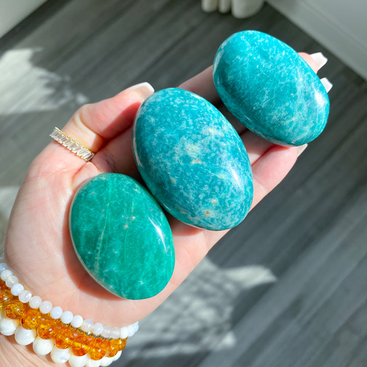 Deep Teal &amp; Green Amazonite Palm Stone