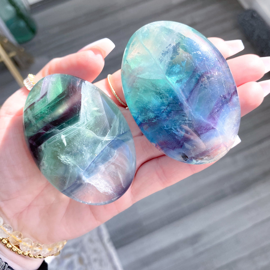 Chevron Rainbow Fluorite Palm