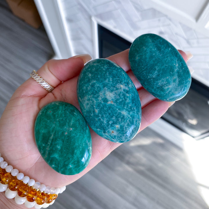 Deep Teal &amp; Green Amazonite Palm Stone