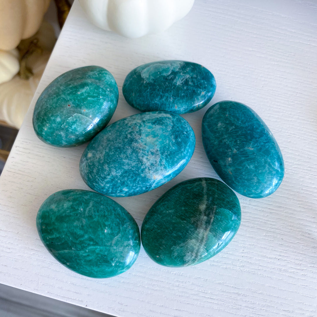 Deep Teal &amp; Green Amazonite Palm Stone
