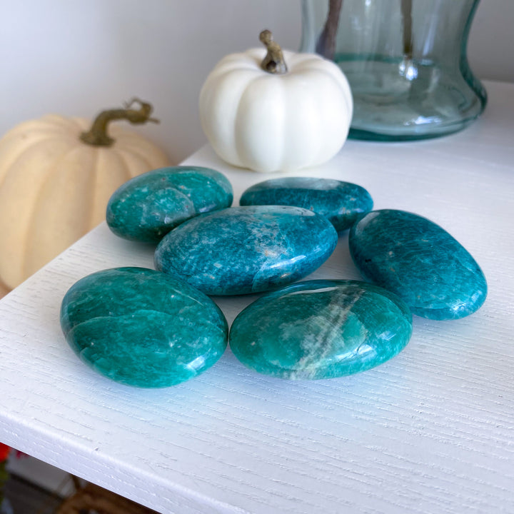 Deep Teal &amp; Green Amazonite Palm Stone