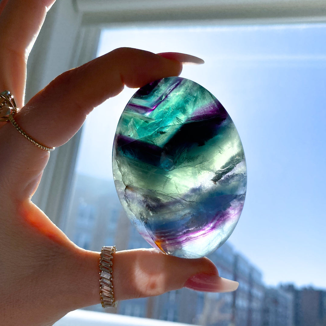 Chevron Rainbow Fluorite Palm