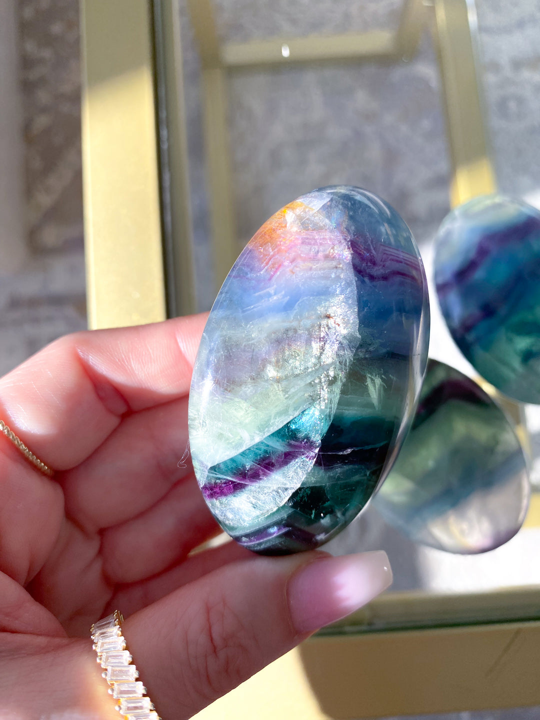 Chevron Rainbow Fluorite Palm