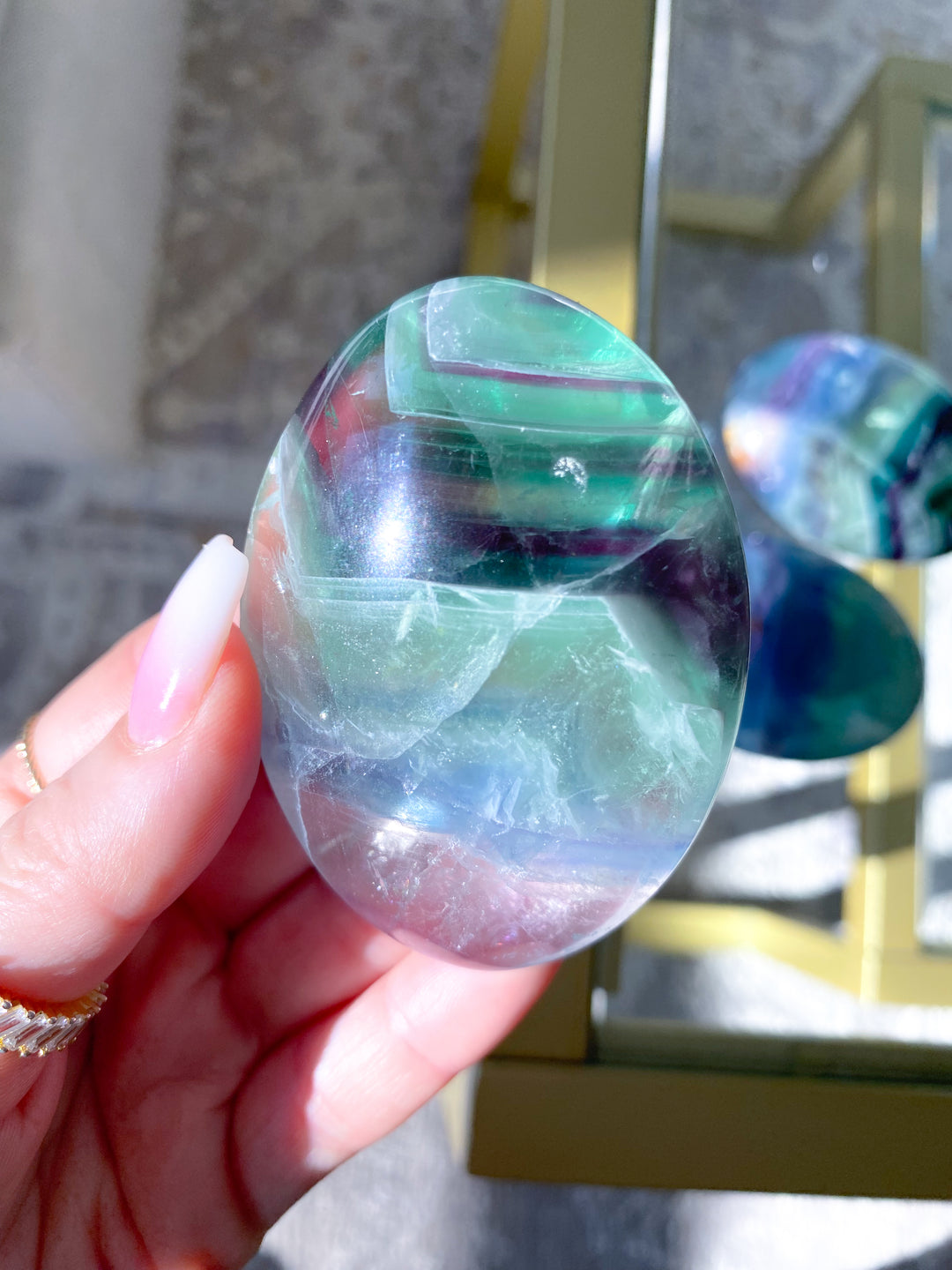 Chevron Rainbow Fluorite Palm