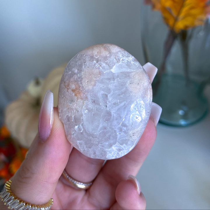 Flower Agate in Quartz Mini Palm Stone 