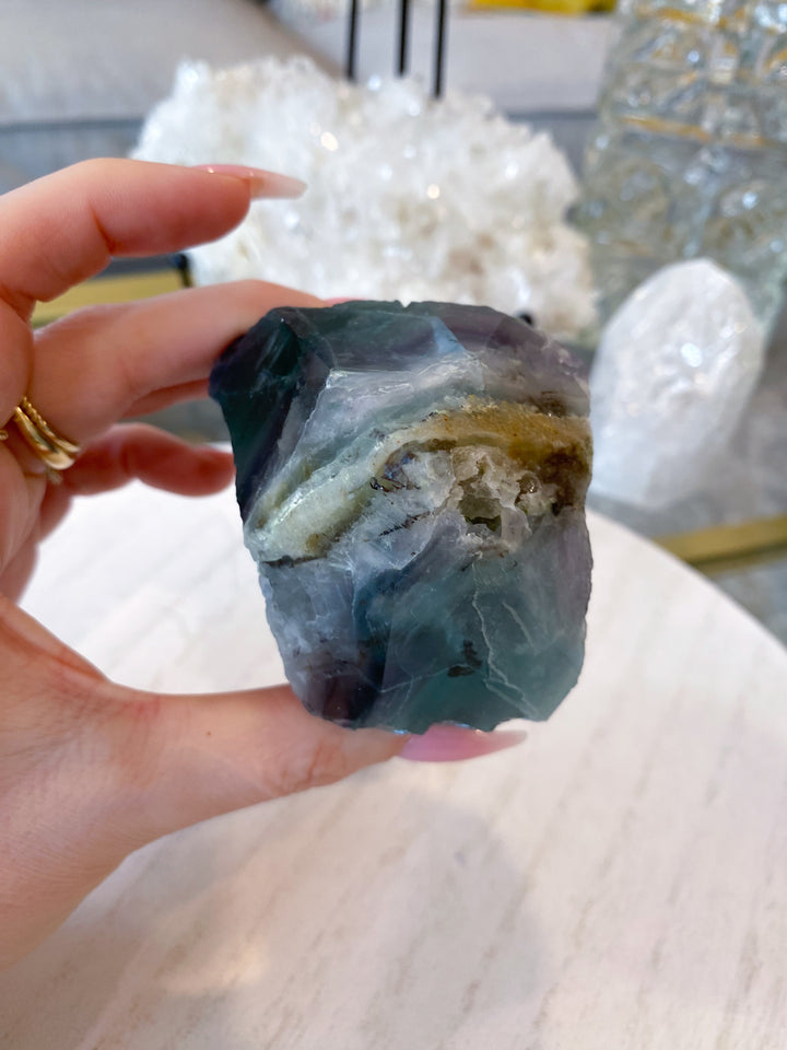 Cavern & Inclusion Rainbow Fluorite Top Polish Point #25