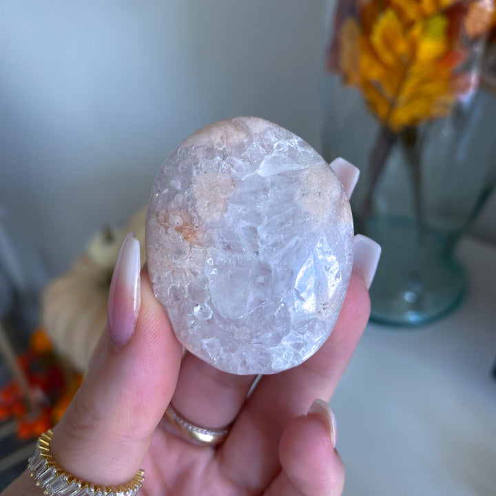 Flower Agate in Quartz Mini Palm Stone 