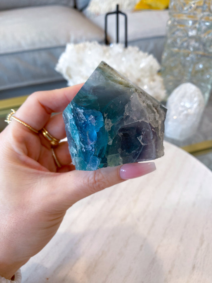 Cavern & Inclusion Rainbow Fluorite Top Polish Point #25