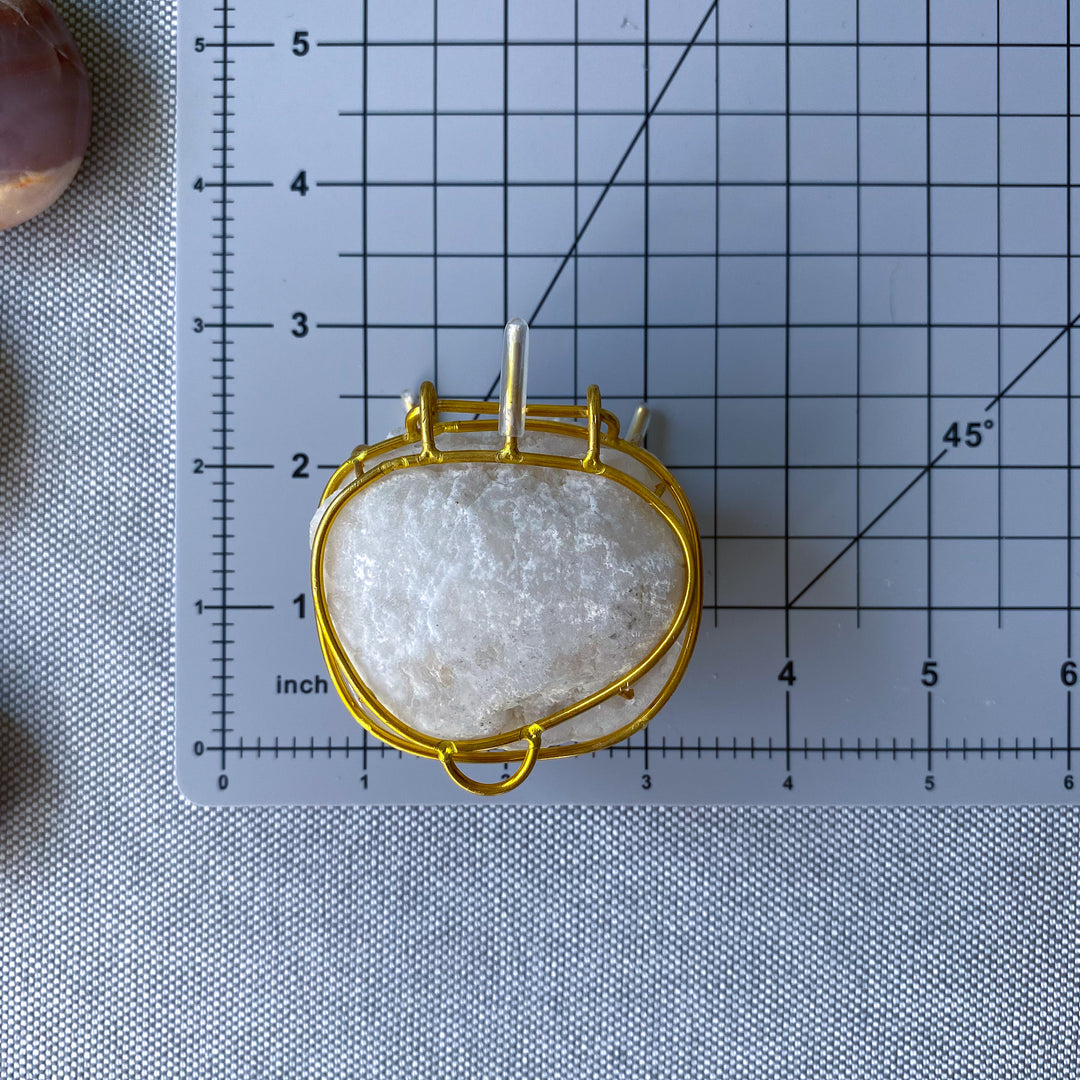 White Calcite Geode Jewelry Box on Gold Stand 