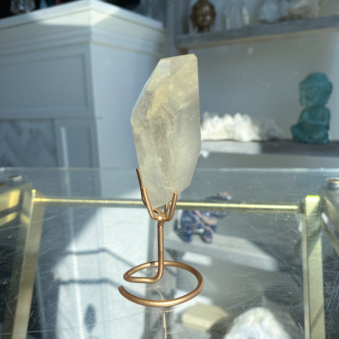 Faceted Natural Citrine on Stand with Rainbows 