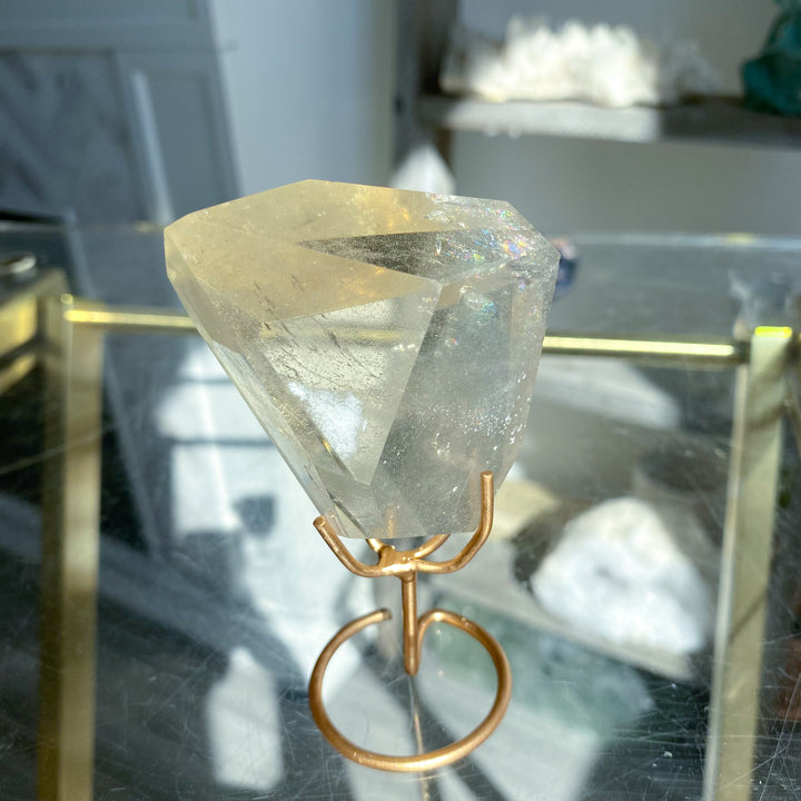 Faceted Natural Citrine on Stand with Rainbows 